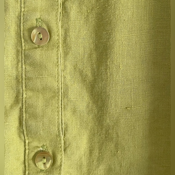 Eileen Fisher Organic Irish Linen Bright Yellow Green Button Down Shirt, XS - Picture 4 of 12